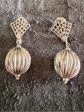 1970’s Lewis Segal California Silver Tone Drop Sphere Earrings